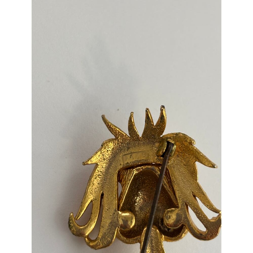 Sphinx Gold Tone Enamel Rhinestone Shaggy Lion Brooch, Numbered A1391 Very Good - Picture 4 of 4